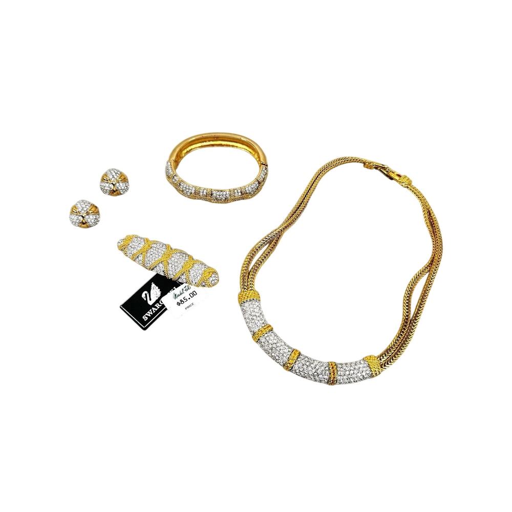 Vintage Swarovski Crystal Jewelry Set NWT Choker Earrings Bracelet Brooch